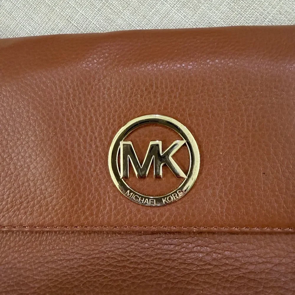 Michael Kors Cognac Pebbled Leather Shoulder Bag with Gold Chain